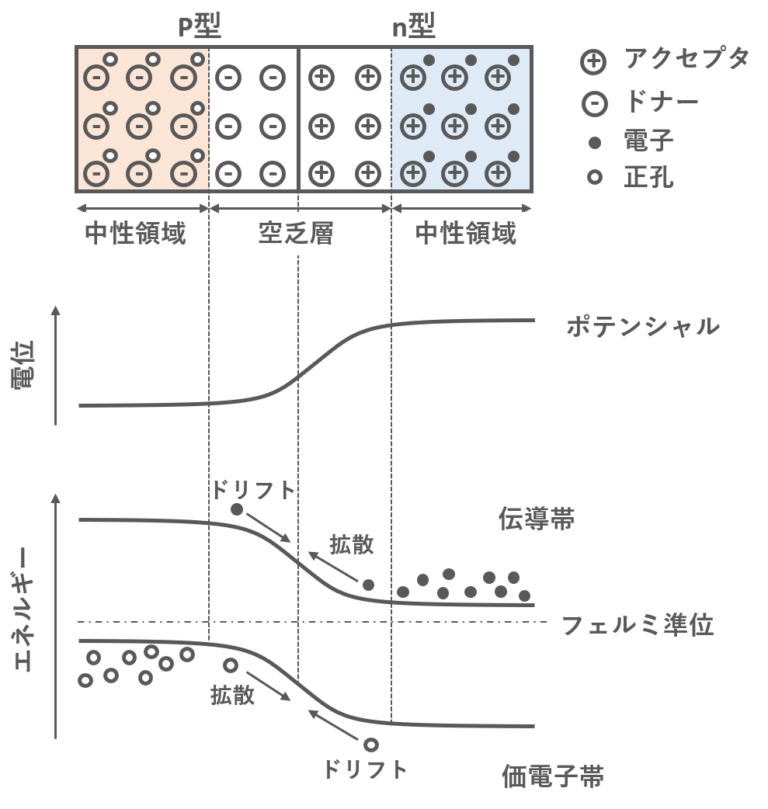 【半導体工学】pn接合とは (空乏層，擬フェルミ準位) enggy